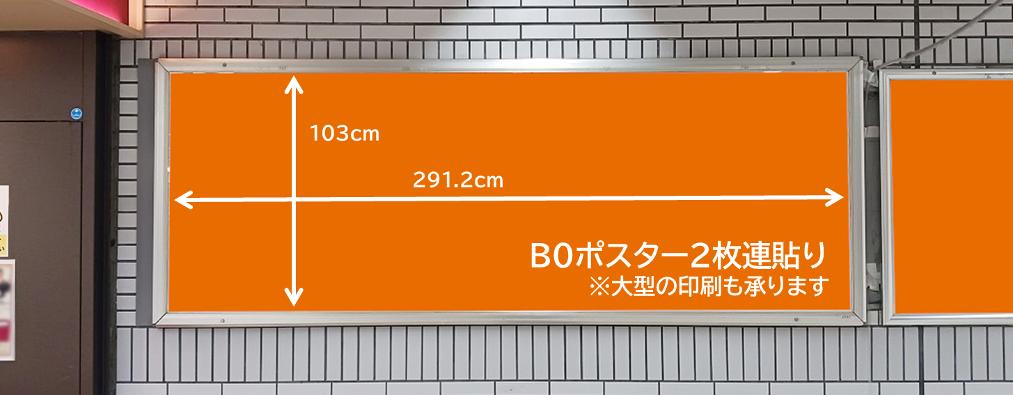 池袋連貼10のサイズイメージ写真です。B0サイズを2枚横並びに広告掲載します。