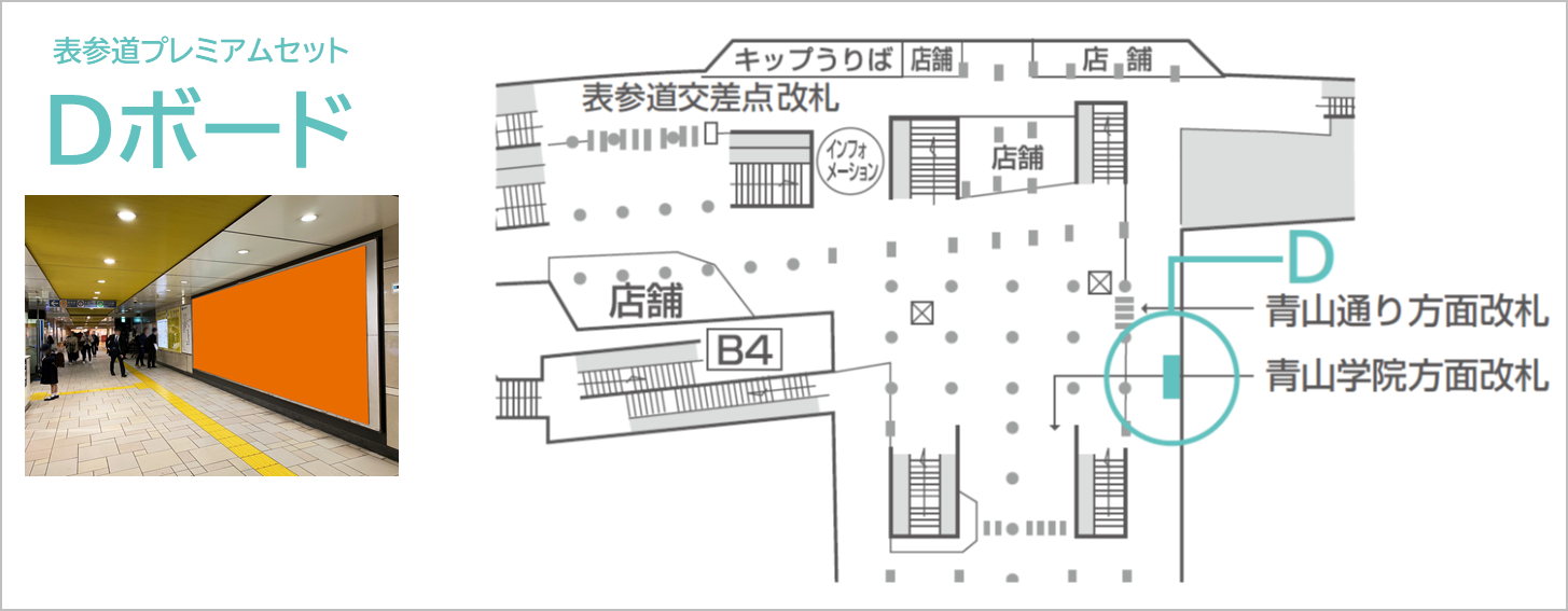 表参道プレミアムセットがどこにあるかを記した地図です。Dボードの場所を紹介しています。