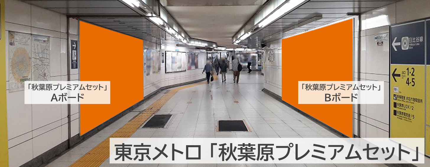 秋葉原プレミアムセット_駅構内の広告です。通路の両脇に大きなポスターを対で掲載します。