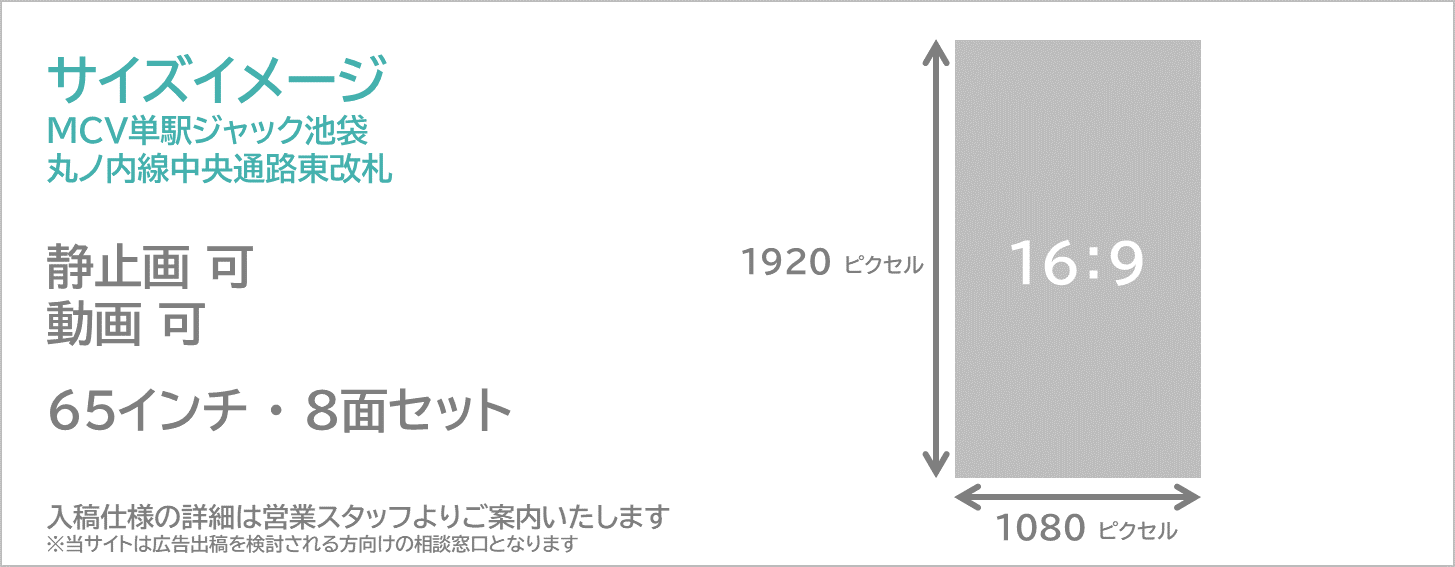 MCV単駅ジャック池袋の広告サイズです,柱タイプ,駅デジタルサイネージ,池袋駅,ジャック放映