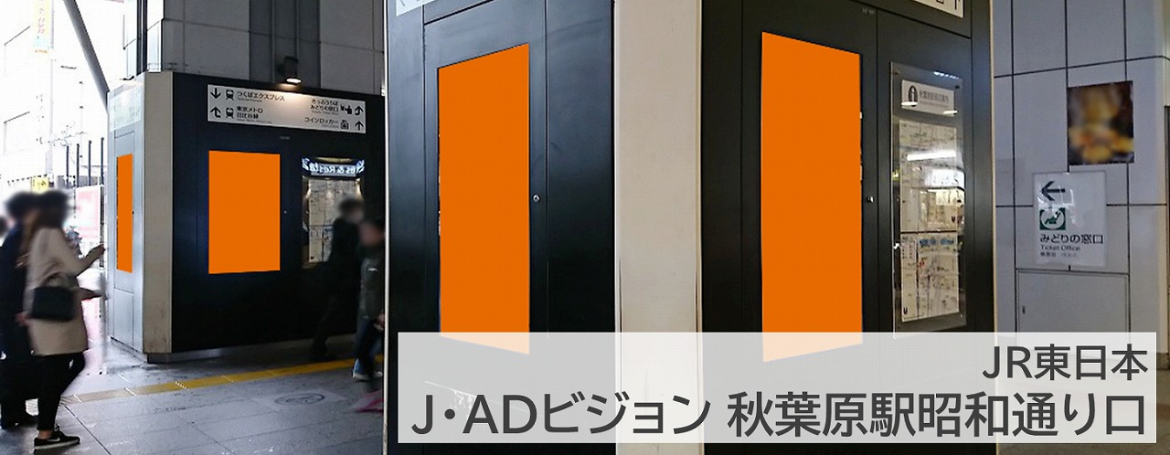 J・ADビジョン秋葉原駅昭和通り口を詳しく紹介している記事です。秋葉原駅,デジタルサイネージ,縦型,柱タイプ,アニメコンテンツ向き,ゲームコンテンツ向き,エンタメ向き,