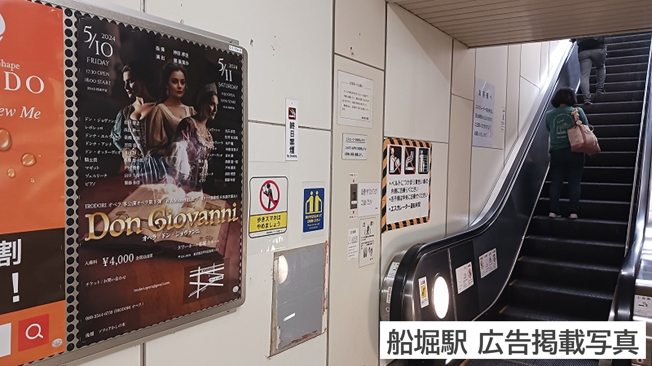 船堀駅にポスター広告を掲載した際の現地社史です。改札内コンコースに広告を出しました。